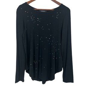 Karen Kane‎ Top Womens Medium Black Studded Long Sleeve Stretch Solid Knit Bling